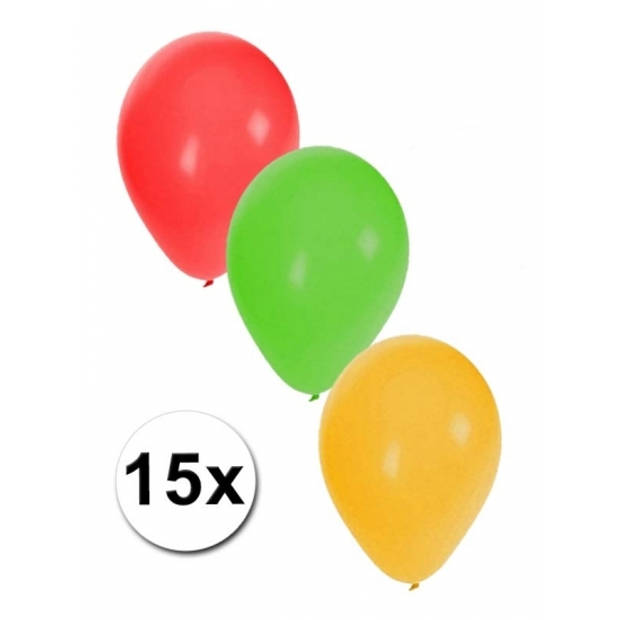 Ballonnen rood/geel/groen 15x stuks - Ballonnen