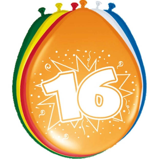Feest ballonnen met 16 jaar print 16x + sticker - Ballonnen