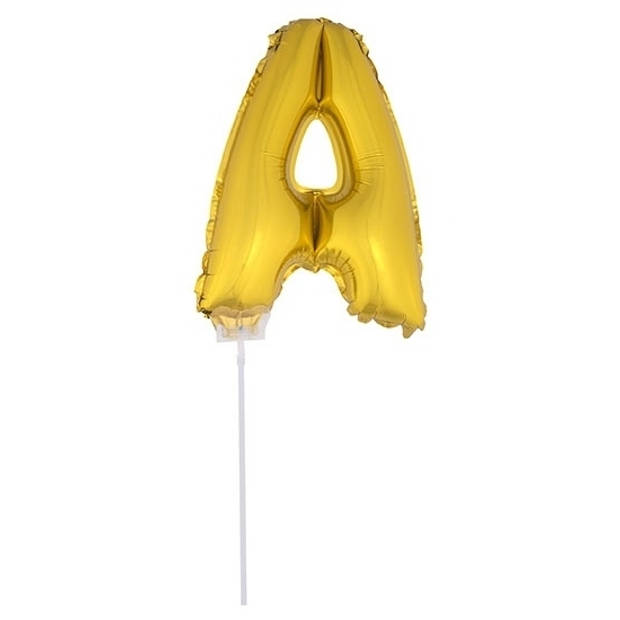 Gouden opblaas letter ballon A op stokje 41 cm - Ballonnen