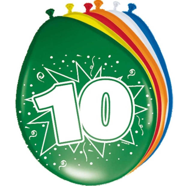 Feest ballonnen met 10 jaar print 16x + sticker - Ballonnen