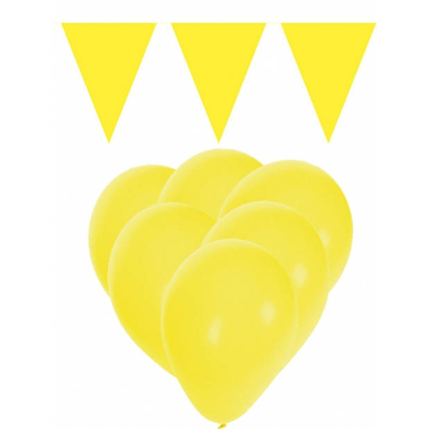 Decoratie geel 15 ballonnen met 2 vlaggenlijnen - Feestpakketten