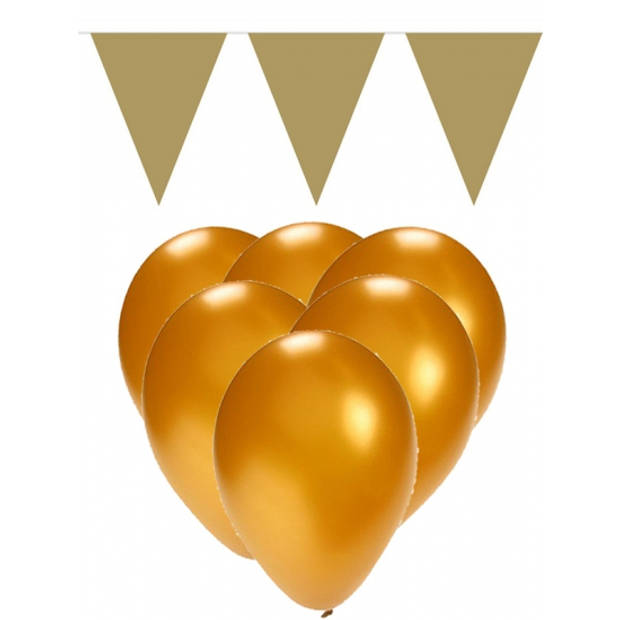 Decoratie goud 15 ballonnen met 2 vlaggenlijnen - Feestpakketten