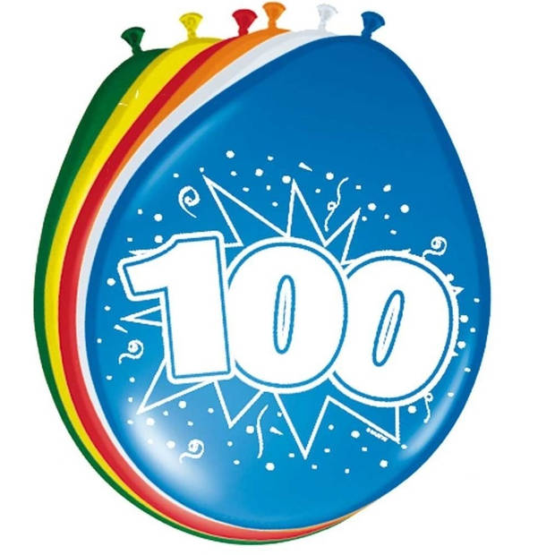 Feest ballonnen met 100 jaar print 16x + sticker - Ballonnen