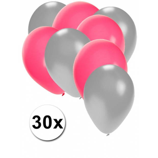 Zilveren en roze ballonnen 30 stuks - Ballonnen