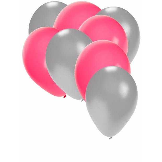 Zilveren en roze ballonnen 30 stuks - Ballonnen