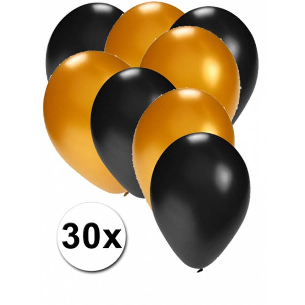 Zwarte en gouden ballonnen 30 stuks - Ballonnen