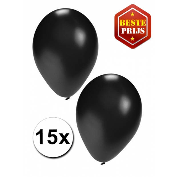 Zwarte verjaardag/party thema ballonnen 15 stuks van 27 cm - Ballonnen