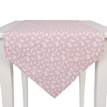 Clayre & eef tafelloper 50x160 - wit, roze - katoen, 100% katoen