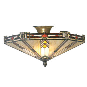 Clayre & eef tiffany plafondlamp plafonnière uit de modern lines serie - groen, rood, brons, ivory - ijzer, glas, metaal
