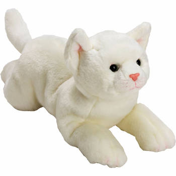 Liggende witte katten/poezen knuffel 33 cm - Knuffel huisdieren