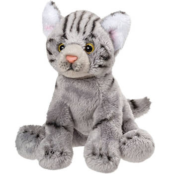 Zittende grijze katten/poezen knuffel 12 cm - Knuffel huisdieren