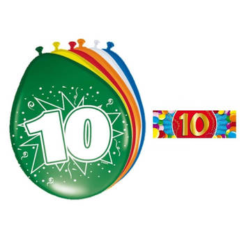 Feest ballonnen met 10 jaar print 16x + sticker - Ballonnen