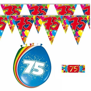 Voordeelset 75 jaar met 2 vlaggenlijnen en ballonnen - Feestpakketten