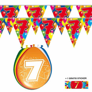 Voordeelset 7 jaar met 2 vlaggenlijnen en ballonnen - Feestpakketten