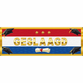 3x stuks stickers Geslaagd Nederlandse vlag 19,6 x 6,5 cm - Feeststickers