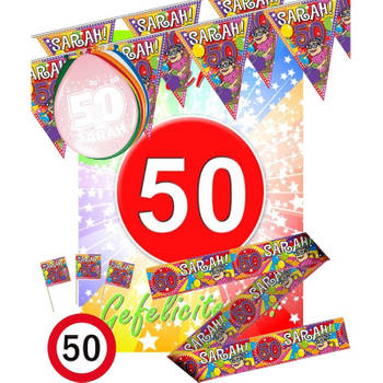 Vijftig/50 jaar Sarah feestartikelen pakket M versiering voor verjaardag - Feestpakketten
