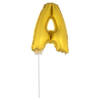 Gouden opblaas letter ballon A op stokje 41 cm - Ballonnen