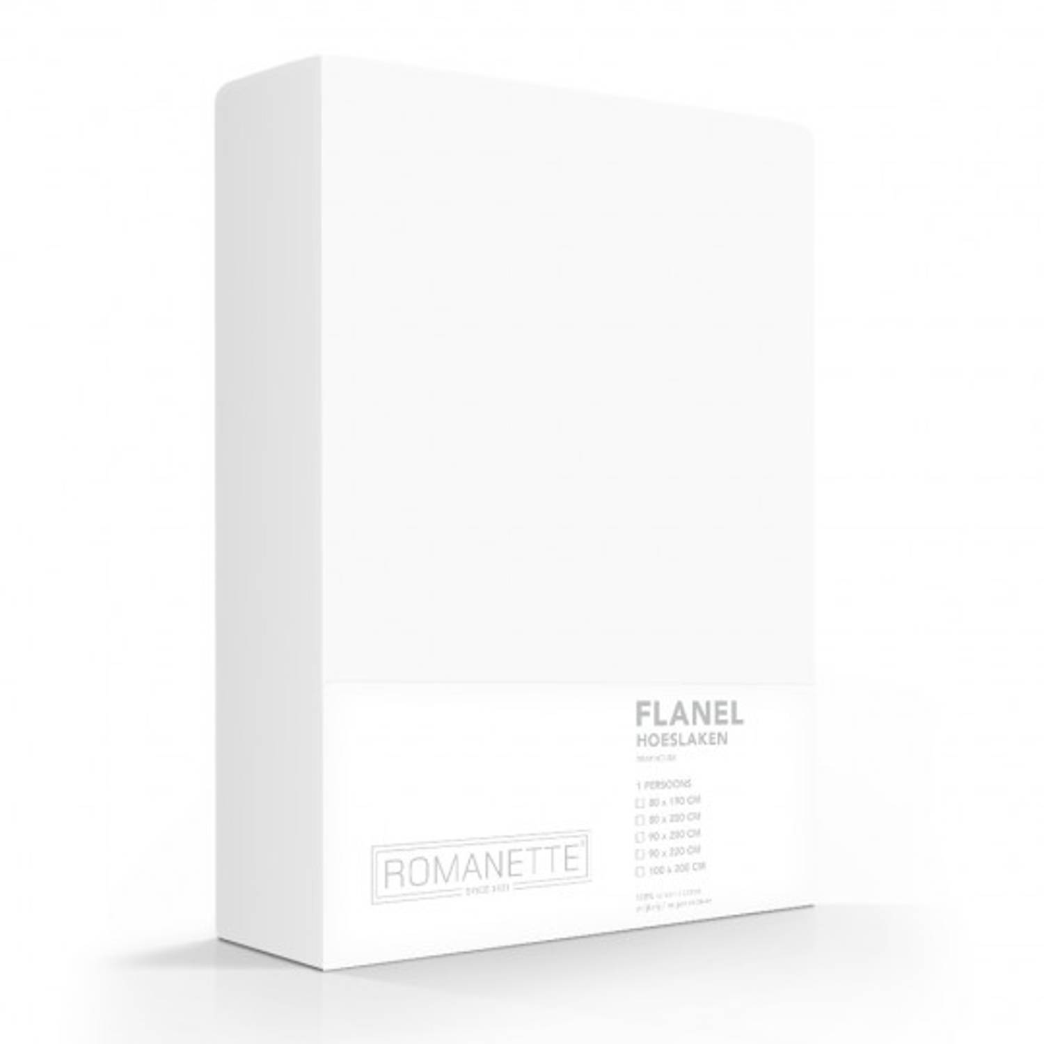 Flanellen Hoeslaken Wit Romanette-90 X 200 Cm