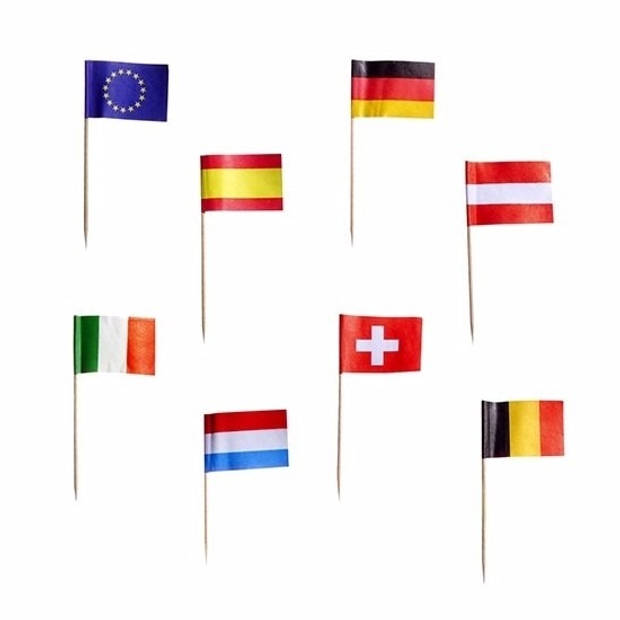 50x feest vlaggetjes prikkertjes van 9 Europese landen - Cocktailprikkers