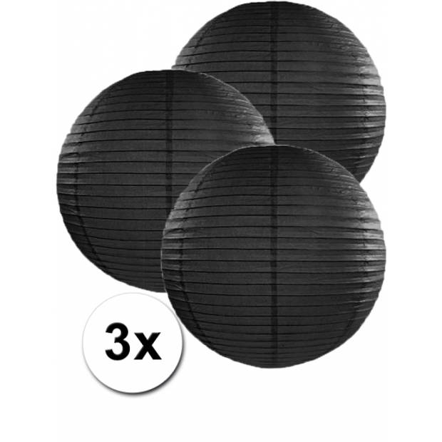 Zwarte lampionnen 35 cm 3x stuks - Feestlampionnen