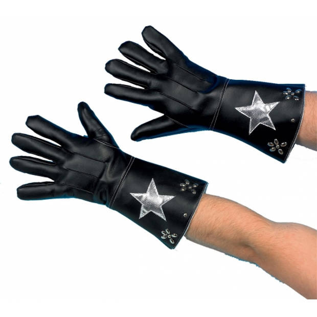 Zwarte nepleren handschoenen met ster - Verkleedhandschoenen