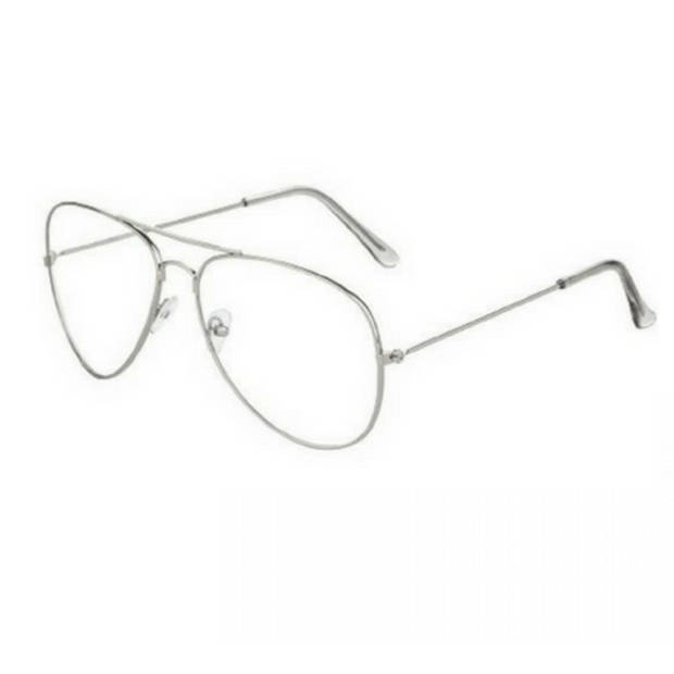 Pilotenbril zonder sterkte - Zilver - Inclusief hoesje - Hip - Dames - Heren - Unisex