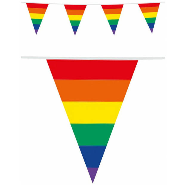 Regenboog thema vlaggenlijn/vlaggetjes 10 meter - Dubbelzijdig bedrukt - Vlaggenlijnen