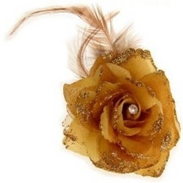 Gouden bloem met veertjes op elastiek - Verkleedhaardecoratie