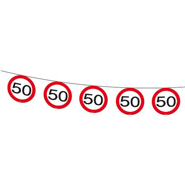 1x Vlaggenlijn versiering 50 jaar verkeersborden 10 meter - Vlaggenlijnen
