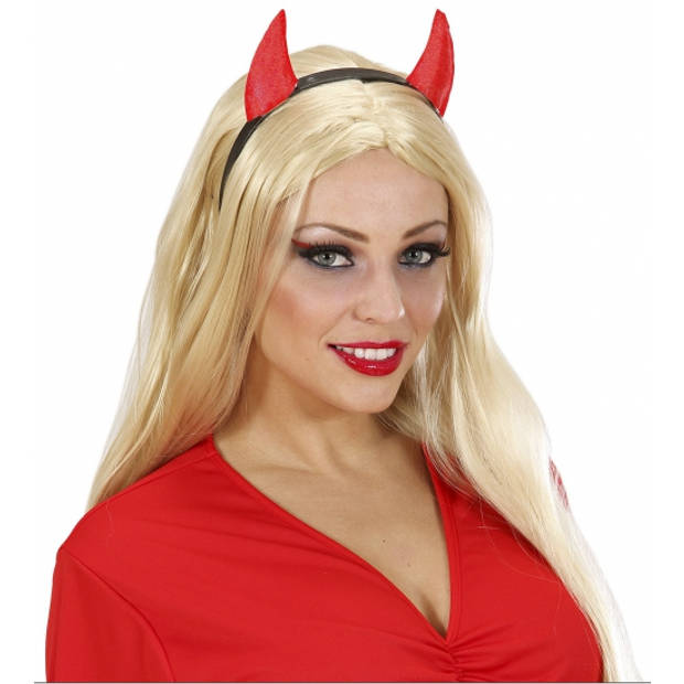 Halloween - Rode duivel glitter hoorns op diadeem - Verkleedhaardecoratie