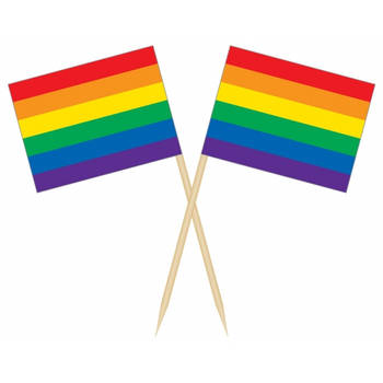 Cocktailprikkers - regenboog/pride vlag - 50 stuks - 8 cm - vlaggetje decoratie - Cocktailprikkers