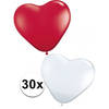 Ballonnen in de vorm van rode en witte hartjes 30 st - Ballonnen