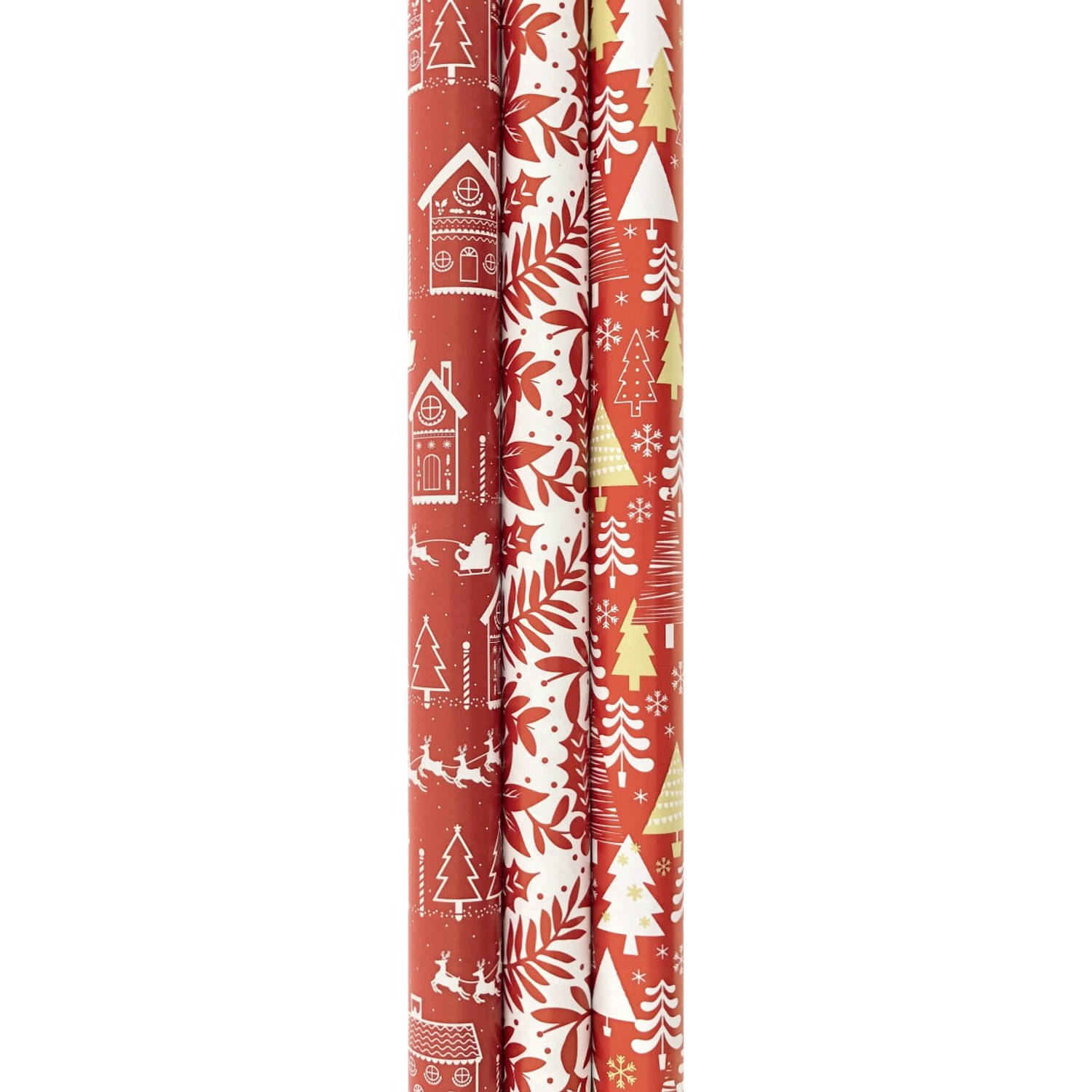 Assortiment rood luxe kerstpapier inpakpapier cadeaupapier - 200 x 70 cm - 3 rollen