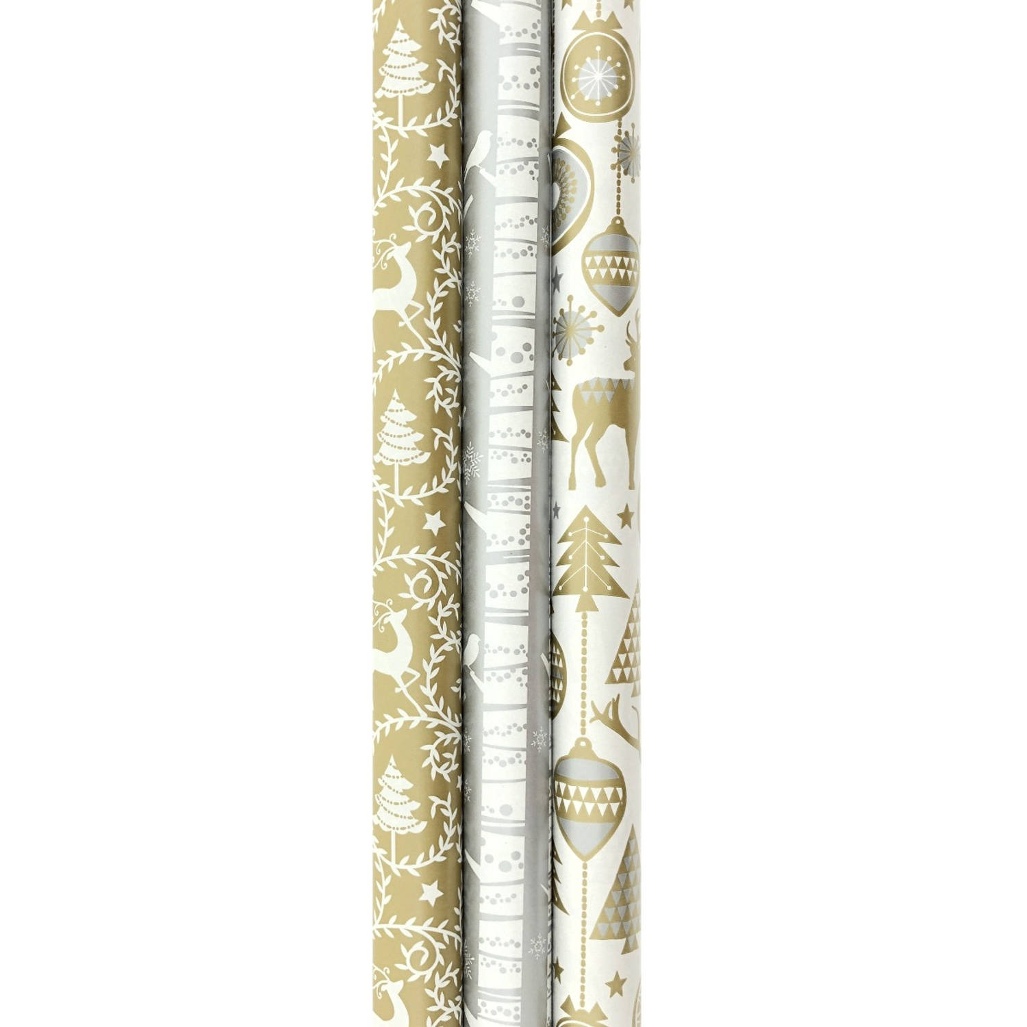 Assortiment Zilver en goud luxe kerstpapier inpakpapier cadeaupapier - 200 x 70 cm - 3 rollen