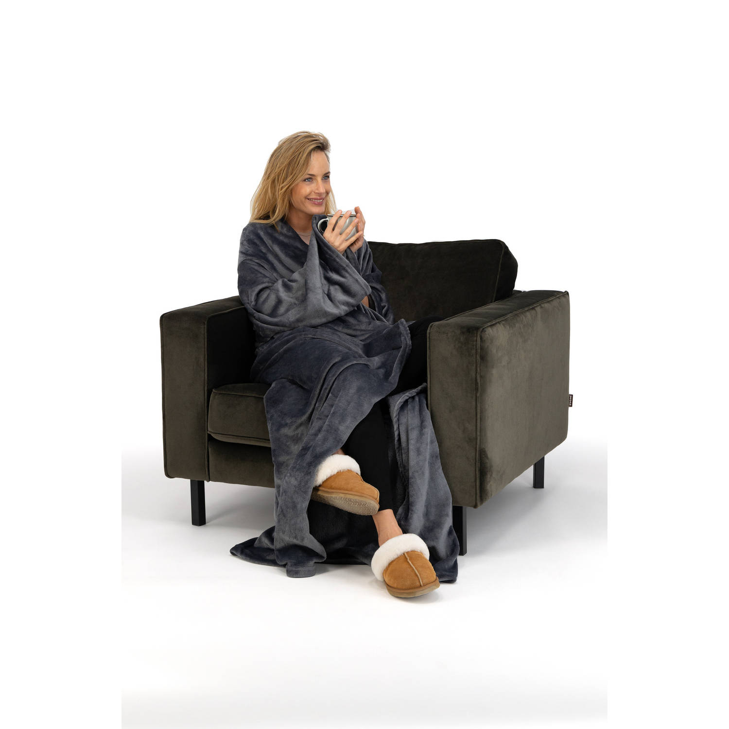 Oogverblindend verkouden worden wazig O'DADDY Fleece deken - fleece plaid met MOUWEN - 150x200 - super zacht -  grijs | Blokker