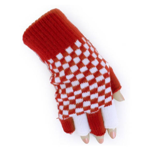 Vingerloze handschoen rood/wit geblokt Branbant thema - Verkleedhandschoenen