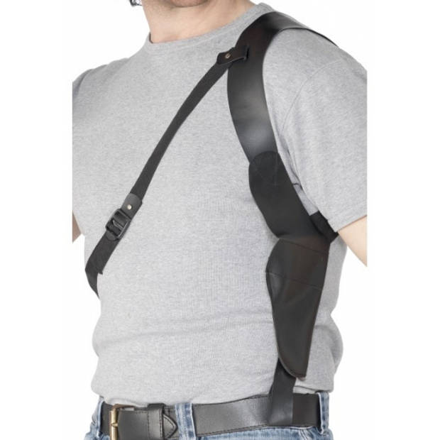 Zwarte schouder holster leder look - Verkleedattributen