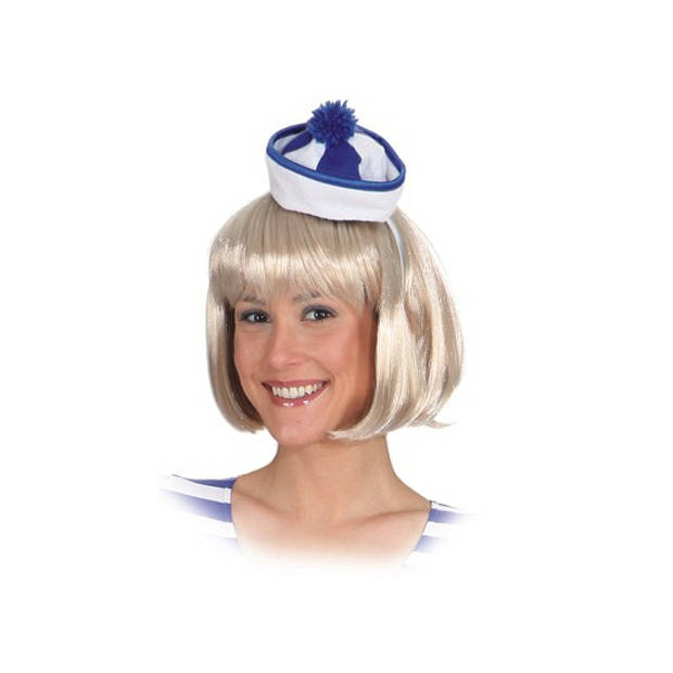 Mini matrozen/zeeman hoedje blauw/wit op haarband - Verkleedhoofddeksels