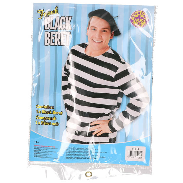 Franse carnaval verkleed alpino pet/baret - zwart - polyester - verkleed artikel - Verkleedhoofddeksels