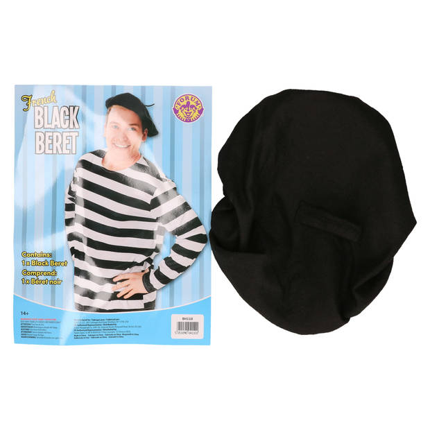 Franse carnaval verkleed alpino pet/baret - zwart - polyester - verkleed artikel - Verkleedhoofddeksels