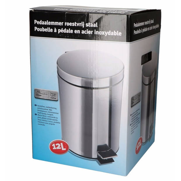 Pedaal emmer/afvalbak chroom 12L - Pedaalemmers