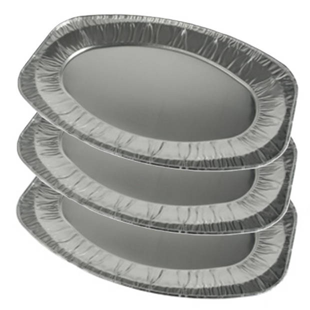 Aluminium BBQ/verjaardag serveerschalen - zilver - 3x - 43 x 28 cm - Snack en tapasschalen