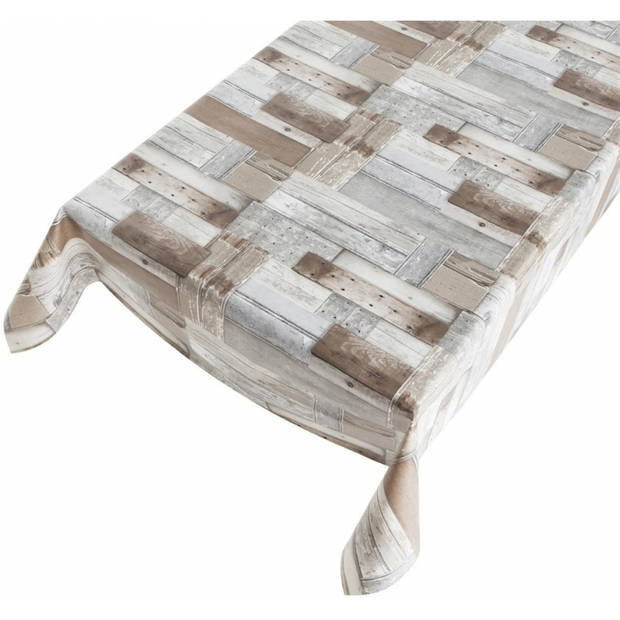 Tafelkleden/tafelzeilen planken houtprint 140 x 245 cm - Tafelzeilen