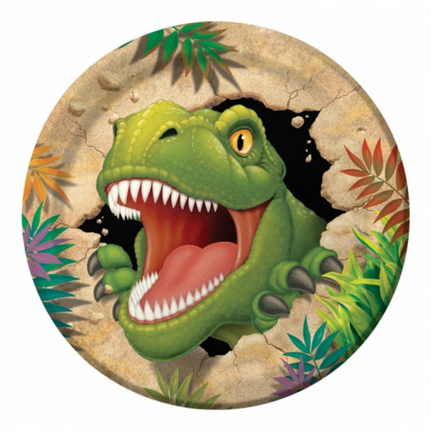 8x stuks Dinosaurus t-rex kinder verjaardag bordjes 23 cm - Feestbordjes