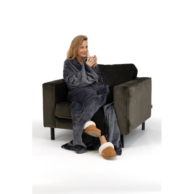 O'DADDY Fleece deken - fleece plaid met MOUWEN - 150x200 - super zacht - grijs