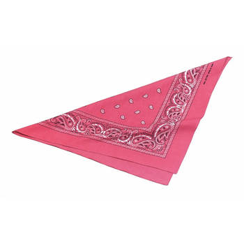 Boeren of cowboy zakdoek bandana - roze - geruit - 54 x 53 cm - Carnaval verkleed accessiores - Verkleedattributen