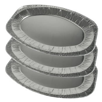 Aluminium BBQ/verjaardag/hapjes serveerschalen - zilver - 3x stuks - 43 x 28 cm - wegwerp - Snack en tapasschalen