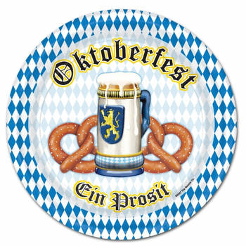 Oktoberfest thema feest bordjes - 8x stuks - dia 23 cm - van karton - Feestbordjes