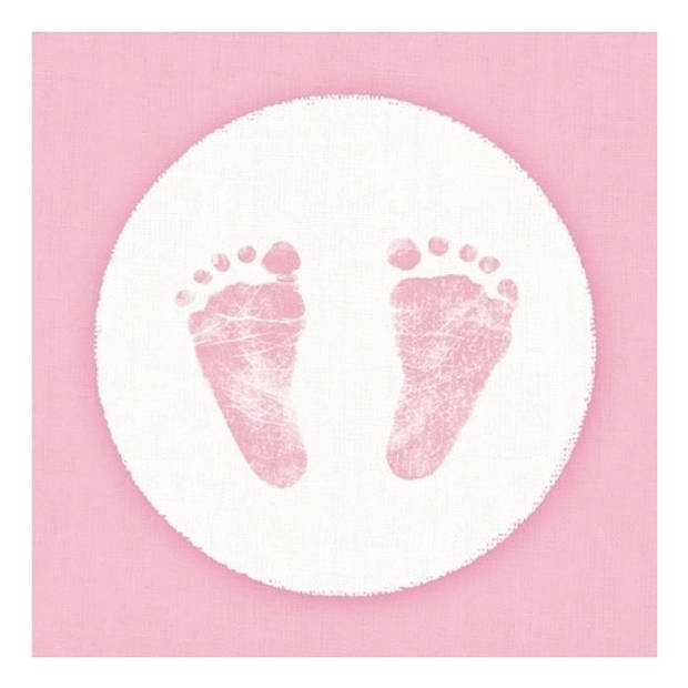 40x Servetten baby voetjes print meisje roze/wit 3-laags - Feestservetten
