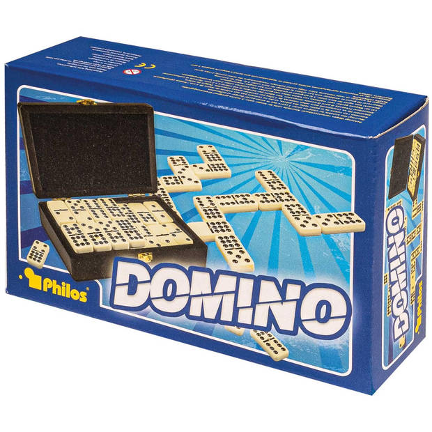 Philos Domino dubbel 9 walnoten box 20x12,5cm